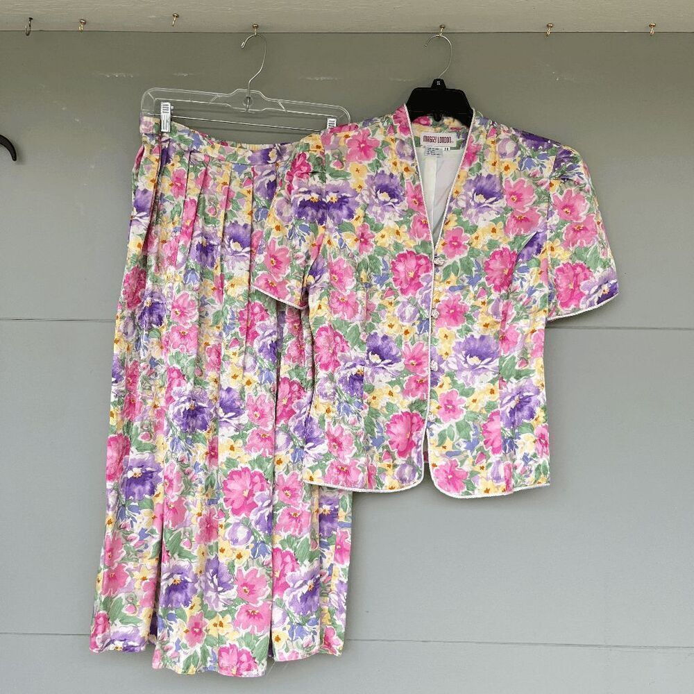 Silk Floral Set VTG 90s Maggy London M/L